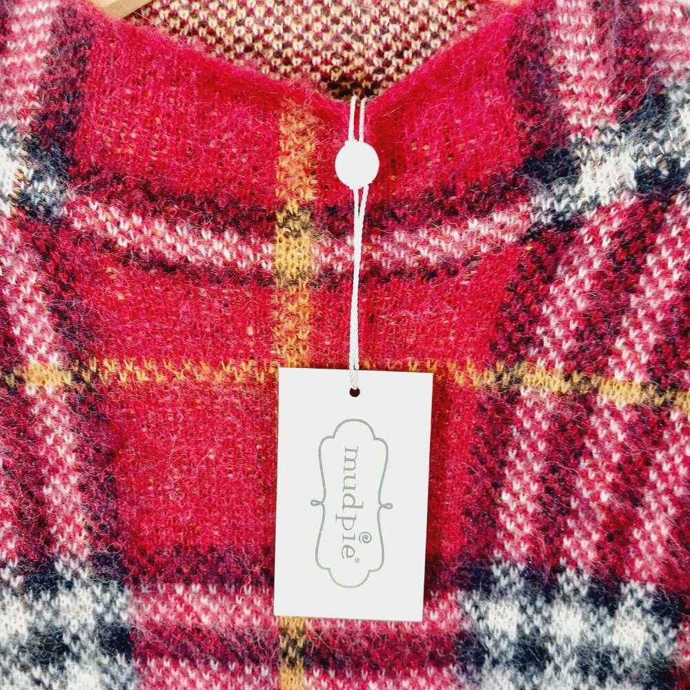 NWT Mudpie, Red Jenson Plaid, Mock, Pullover Sweater, Wide Sleeve, Sz Small Cozy - Picture 3 of 16